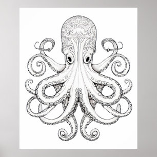Octopus schets doodle art. poster