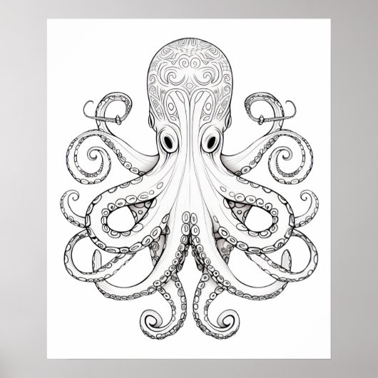 Octopus schets doodle art. poster (Voorkant)