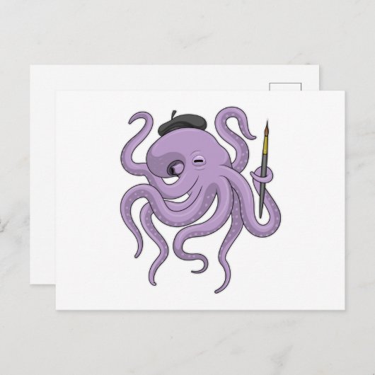 Octopus Schilder penseel Briefkaart (Voorkant / Achterkant)