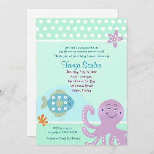 Octopus Sealife Ocean 5x7 Baby shower Uitnodiging (Voorkant / Achterkant)
