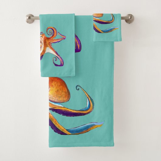 Octopus sealife waterverf kunst bad handdoek (Insitu)