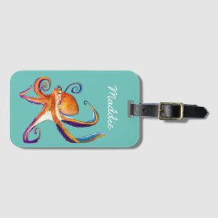 Octopus sealife waterverf kunst bagagelabel