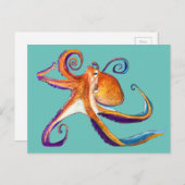 Octopus sealife waterverf kunst briefkaart (Voorkant / Achterkant)