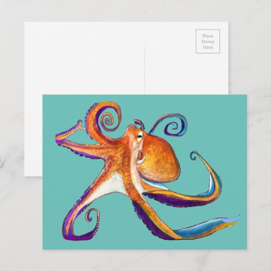 Octopus sealife waterverf kunst briefkaart (Voorkant / Achterkant)
