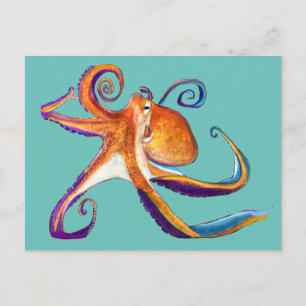 Octopus sealife waterverf kunst briefkaart