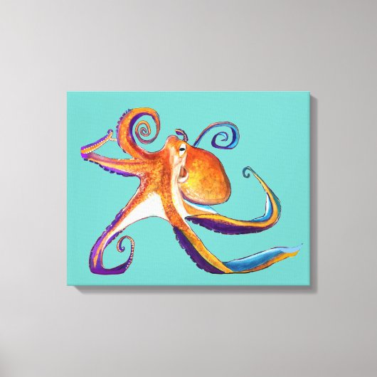 Octopus sealife waterverf kunst canvas afdruk (Voorkant)
