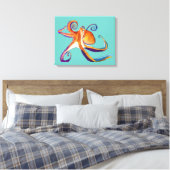 Octopus sealife waterverf kunst canvas afdruk (Insitu (Slaapkamer))