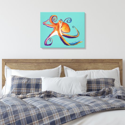 Octopus sealife waterverf kunst canvas afdruk (Insitu (Slaapkamer))