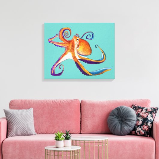 Octopus sealife waterverf kunst canvas afdruk (Insitu (Woonkamer))