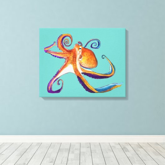 Octopus sealife waterverf kunst canvas afdruk (Insitu (Houten vloer))