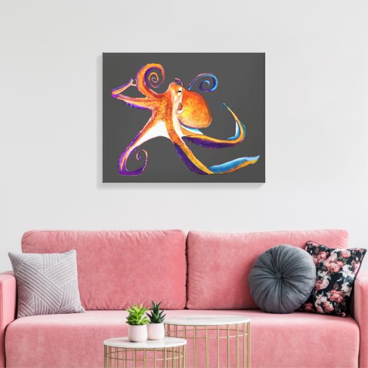 Octopus sealife waterverf kunst canvas afdruk (Insitu (Woonkamer))