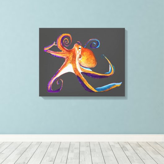 Octopus sealife waterverf kunst canvas afdruk (Insitu (Houten vloer))