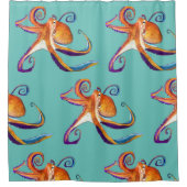 Octopus sealife waterverf kunst douchegordijn (Voorkant)
