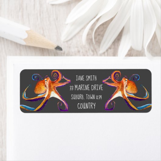 Octopus sealife waterverf kunst etiket (Insitu)