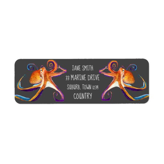 Octopus sealife waterverf kunst etiket (Voorkant)