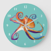 Octopus sealife waterverf kunst grote klok (Voorkant)