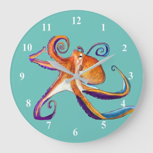 Octopus sealife waterverf kunst grote klok (Voorkant)