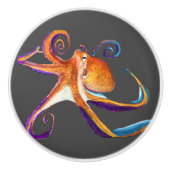 Octopus sealife waterverf kunst keramische knop (Voorkant)