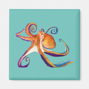Octopus sealife waterverf kunst magneet