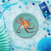 Octopus sealife waterverf kunst papieren bordje (Feest)