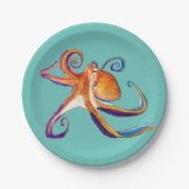 Octopus sealife waterverf kunst papieren bordje (Voorkant)