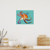 Octopus sealife waterverf kunst poster (Keuken)