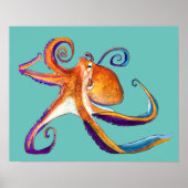 Octopus sealife waterverf kunst poster (Voorkant)