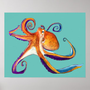 Octopus sealife waterverf kunst poster
