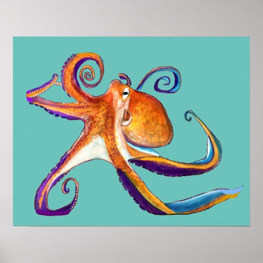 Octopus sealife waterverf kunst poster (Voorkant)