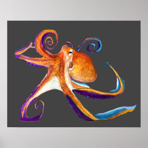 Octopus sealife waterverf kunst poster