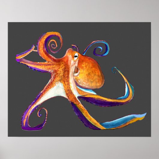 Octopus sealife waterverf kunst poster (Voorkant)