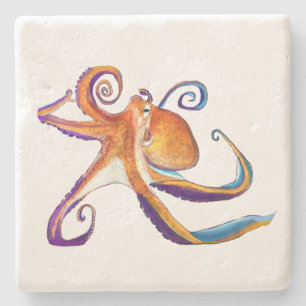 Octopus sealife waterverf kunst stenen onderzetter
