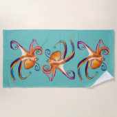 Octopus sealife waterverf kunst strandlaken (Voorkant)