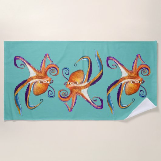 Octopus sealife waterverf kunst strandlaken (Voorkant)