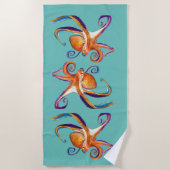 Octopus sealife waterverf kunst strandlaken (Voorkant)