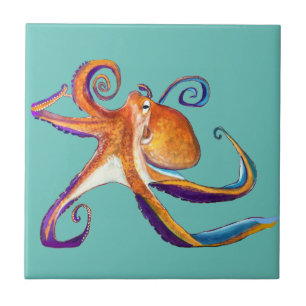 Octopus sealife waterverf kunst tegeltje