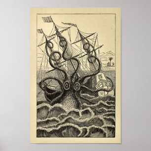 Octopus Ship Art-afdrukken Poster