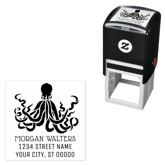Octopus Silhouet Zee Levensnaam Retouradres Zelfinktende Stempel (In situ)