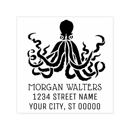 Octopus Silhouet Zee Levensnaam Retouradres Zelfinktende Stempel (Design)