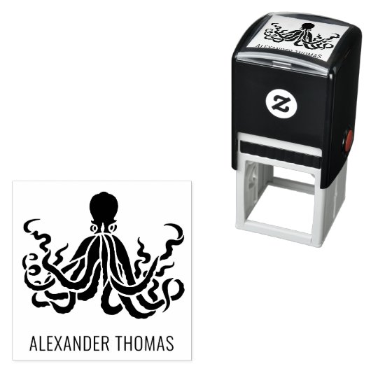 Octopus Silhouet Zeedieren Naam Zelfinktende Stempel (In situ)