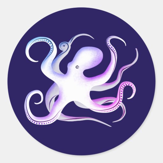 Octopus Silhouette Ronde Sticker (Voorkant)