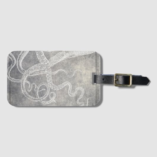 Octopus Silver Pewter Gray Waterverf Bagagelabel (Voorkant (horizontaal))