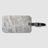  Octopus Silver Pewter Gray Waterverf Bagagelabel (Voorkant (horizontaal))