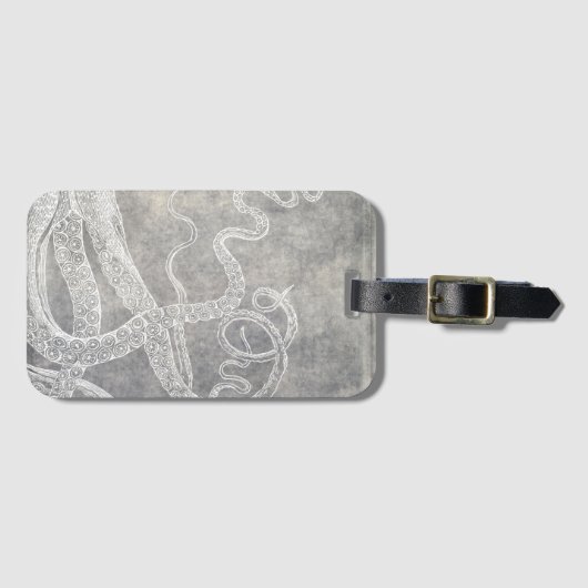  Octopus Silver Pewter Gray Waterverf Bagagelabel (Voorkant (horizontaal))