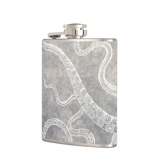  Octopus Silver Pewter Gray Waterverf Heupfles (Links)