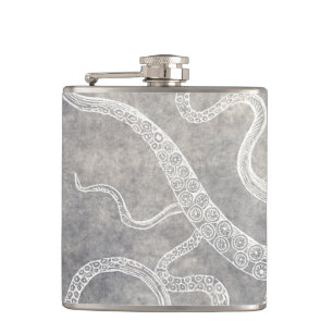  Octopus Silver Pewter Gray Waterverf Heupfles