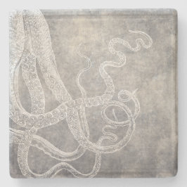  Octopus Silver Pewter Gray Waterverf Stenen Onderzetter