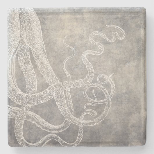  Octopus Silver Pewter Gray Waterverf Stenen Onderzetter (Voorkant)