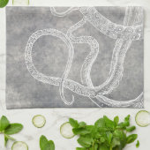Octopus Silver Pewter Gray Waterverf Theedoek (Gevouwen)