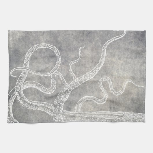  Octopus Silver Pewter Gray Waterverf Theedoek (Horizontaal)